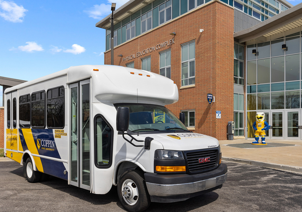 The Coppin shuttle bus makes a stop at the Physical Education Complex
