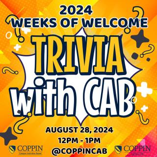 trivia with CAB on August 28, 2024 from 12 to 1 p.m.